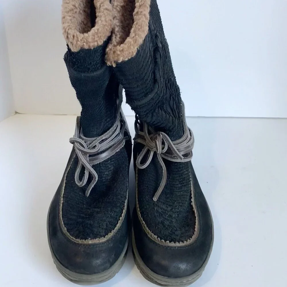 OTBT Slope Boot Women’s Black Suede Leather Faux Fur Lined Winter Snow Boot 8